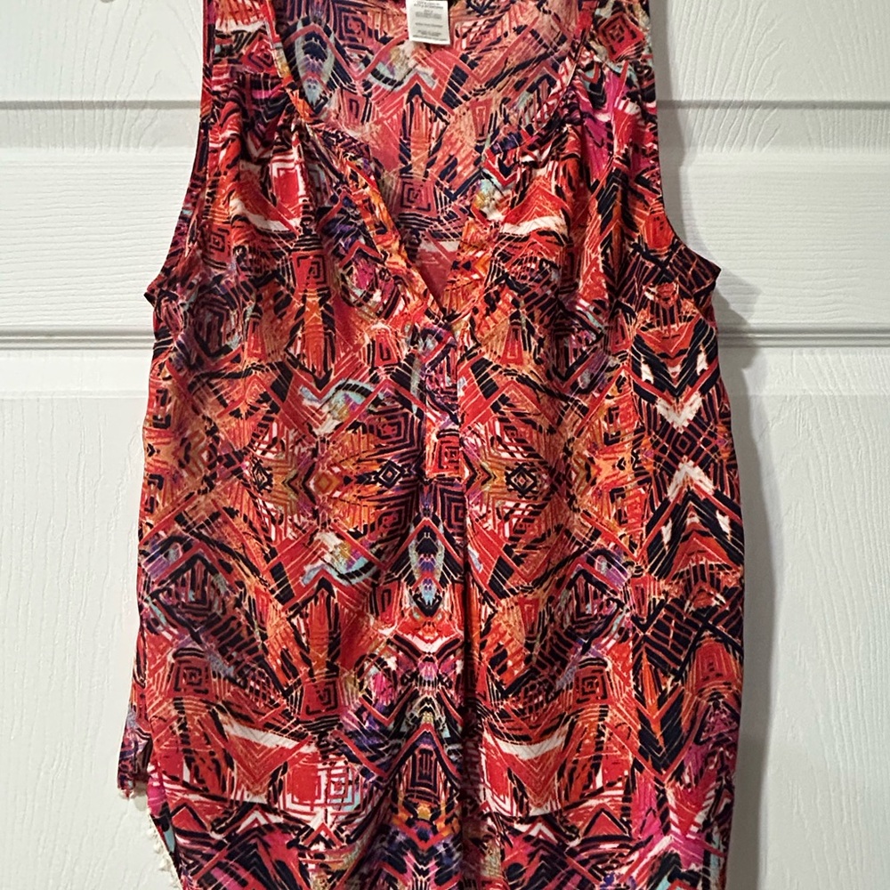 Trixxi Red and Pink Geometric Blouse